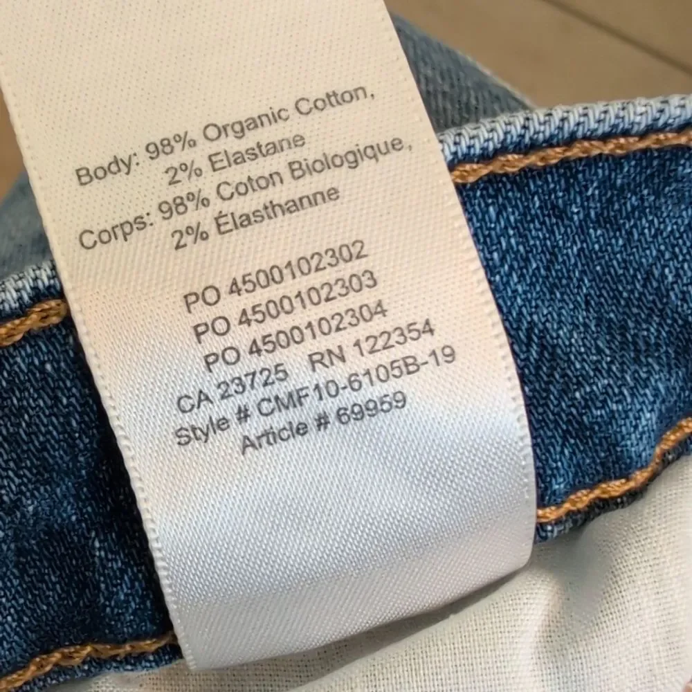 Denim Forum Arlo High Rise Straight Blue Raw Hem Button Fly Jeans Organic - 24
